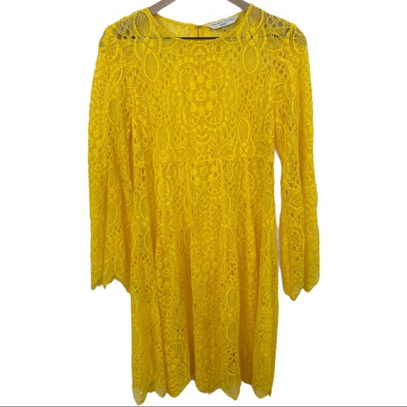 Trina Turk Dresses Trina Turk Yellow Lace Bell Sleeve Sheer Dress